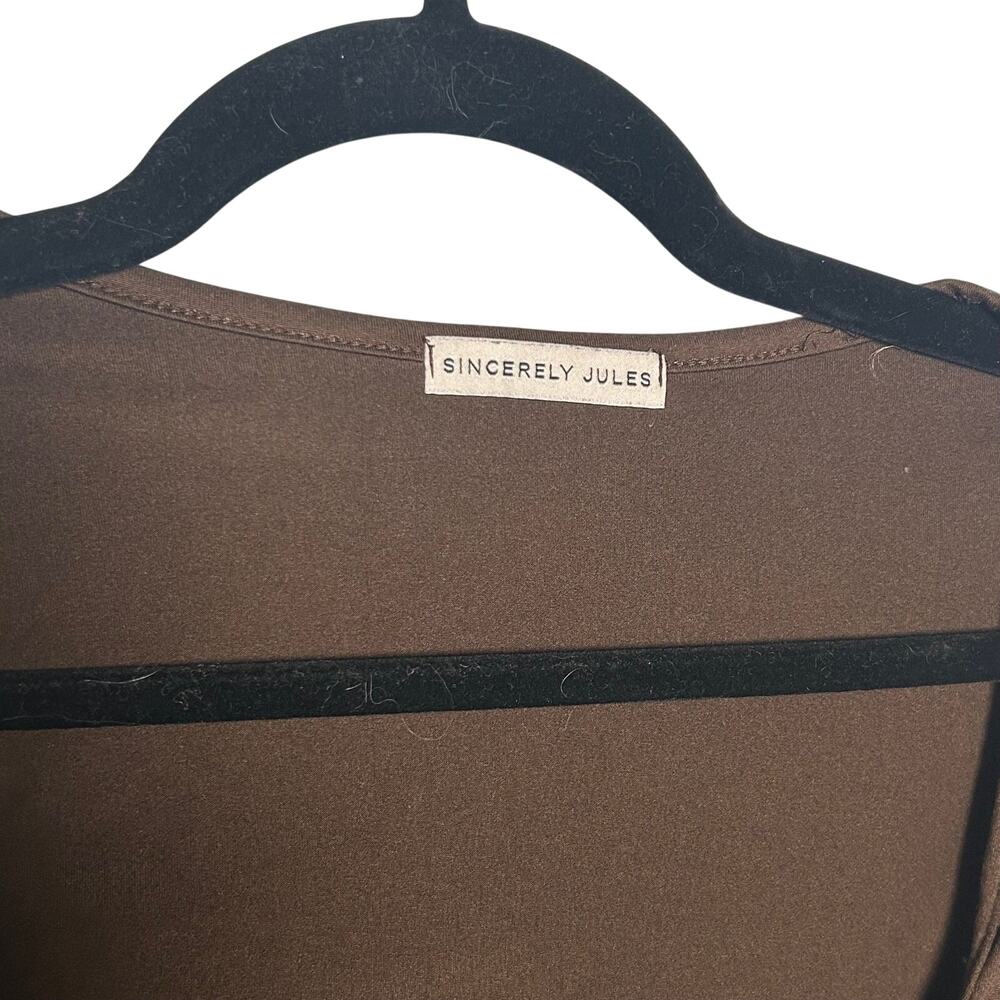 Sincerely Jules Chocolate Brown Square Neck Short Sleeve Top Minimalist Size M - Picture 2 of 8